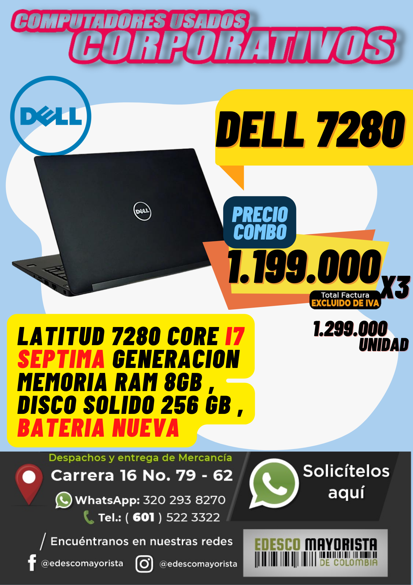 Dell 7280 core i7  séptima generación
